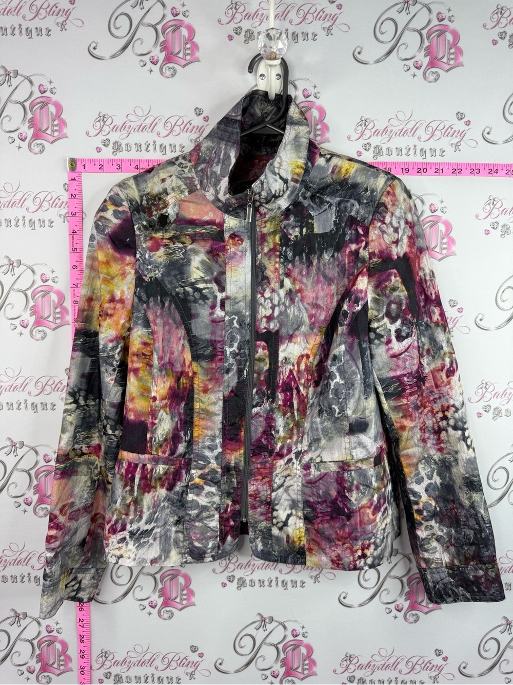Conrad C jacket coat Abstract Floral Zip-Front Jean Jacket in Multi-Color
